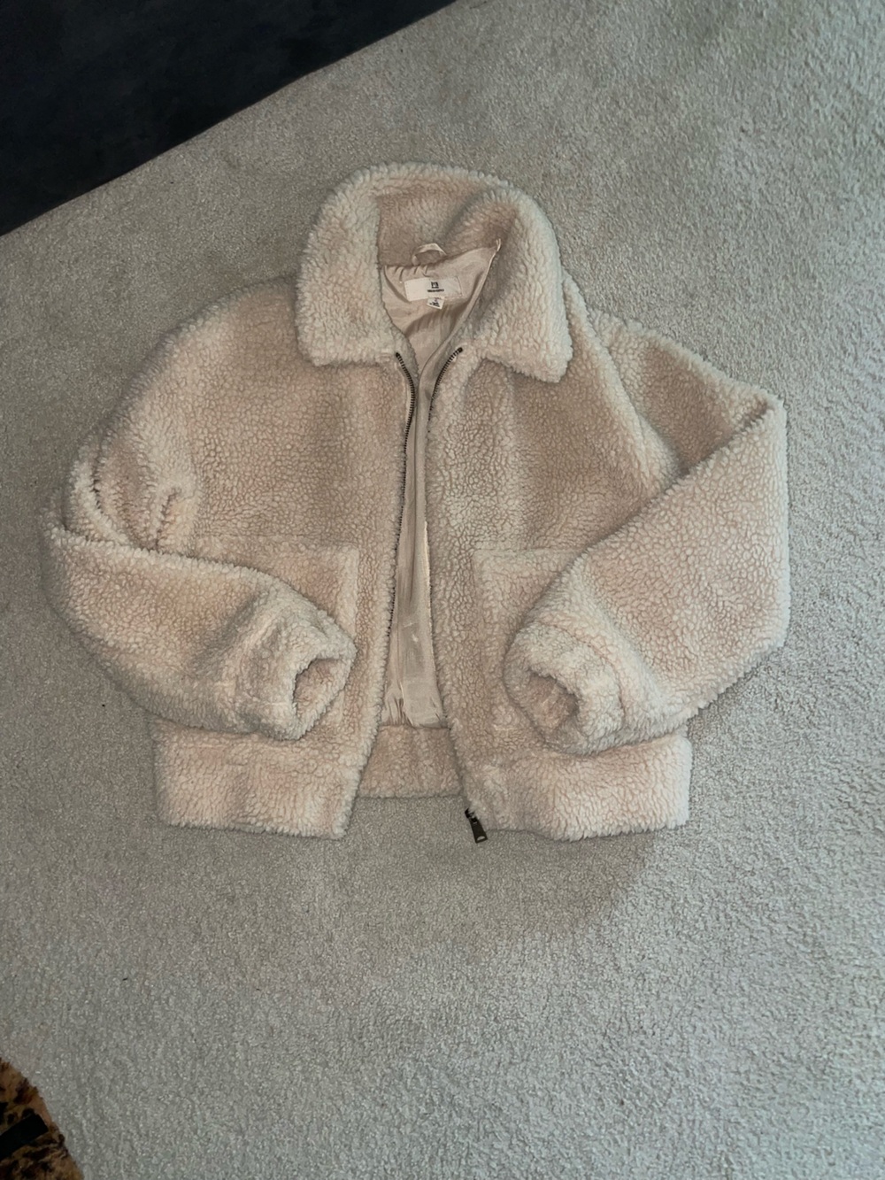 Cream Sherpa Jacket with Zip
